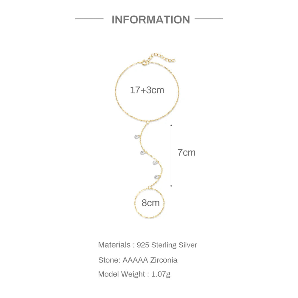 ROXI 925 Sterling Silver Heart/Star Zircon Bracelet With Finger Design For Women Hand Chain Accessories Party Jewelry Gift