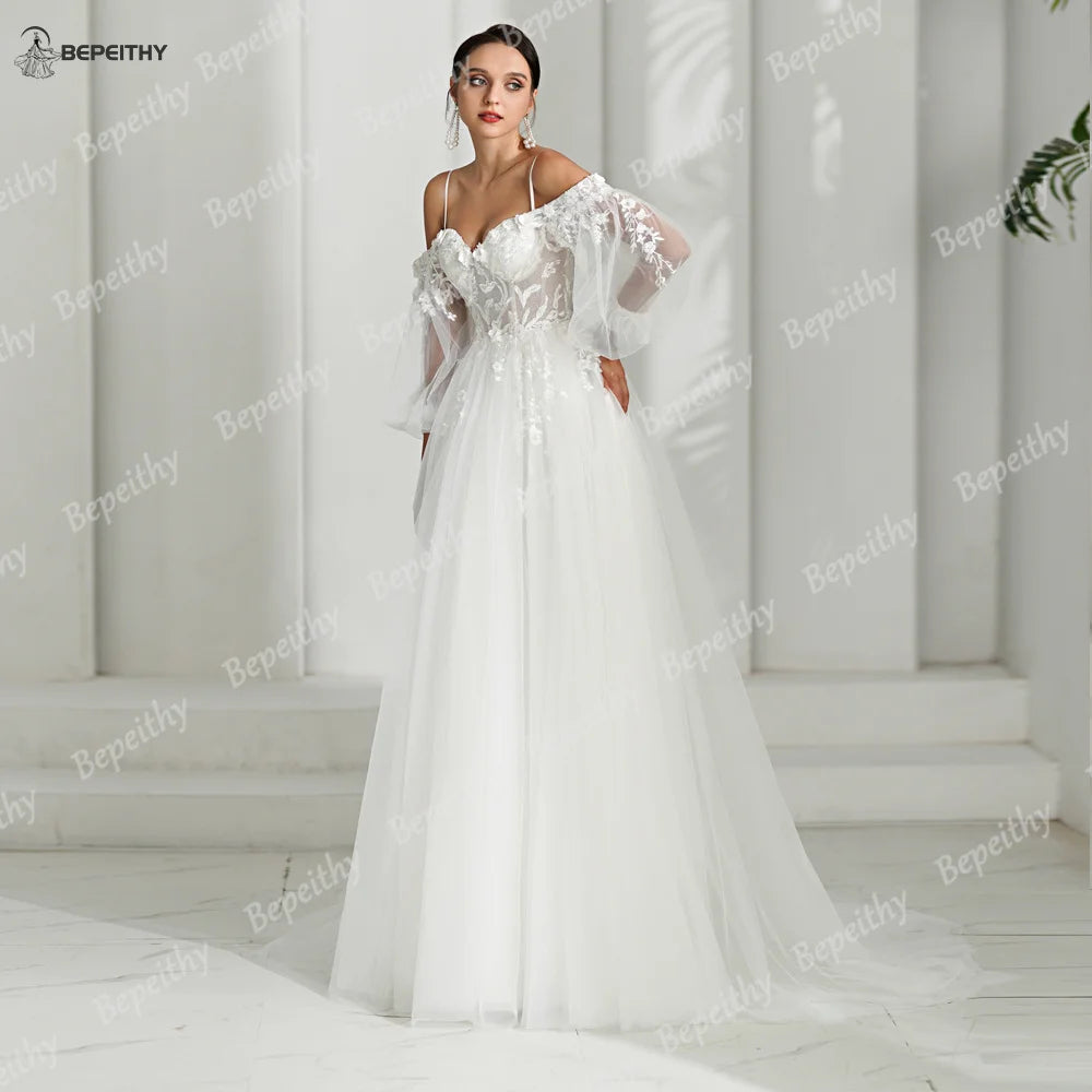 White Bridesmaid Dresses: A Line Ivory Wedding Dresses Spring Women Long Sleeves
