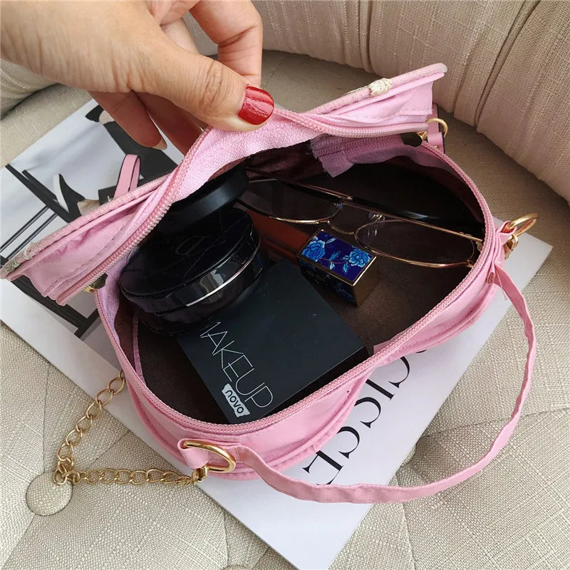 Female Sweet Lace Heart Round Handbags High Quality PU Leather Cross Body Bags