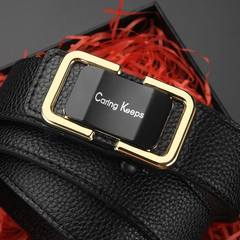 1pc Fashion Business Men'S Belt Genuine Luxury Brand Belt Automatic Buckle Belt PU Leather Soft Belt With Cargo Pants Jeans Belt