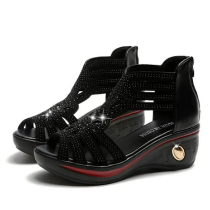 2024 New Fashion Wedge Sandals Women Summer Shoes Elegant Ladies Rome Hollow Out Sandals Female Sandalias Black Wedge Heels