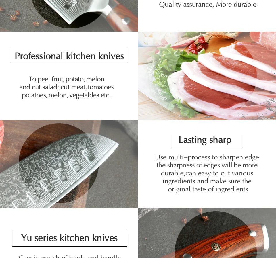 1PCS or 3PCS Kitchen Knife Sets Japanese Forged Damascus Steel Chef