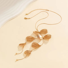 Long Tassels Chest Chain with Leaves Pendants Necklace for Women Trendy Sweater