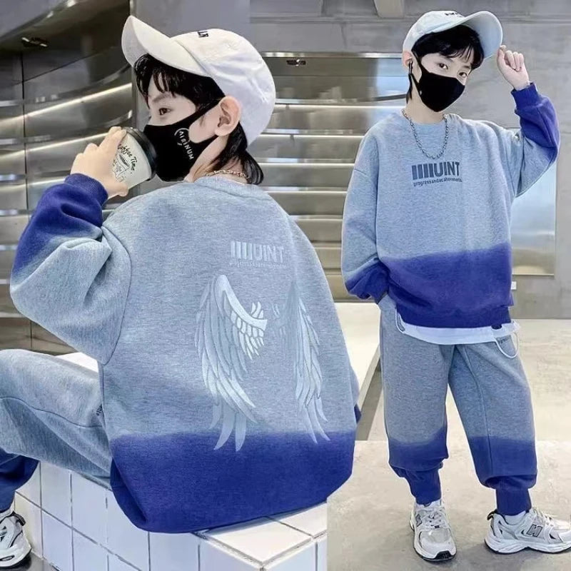 Autumn Children Boy Clothes Set Teenage Sweatshirts Pullover Top And Pants 2 Pieces Suit Fashion Letter Printed Tracksuits
