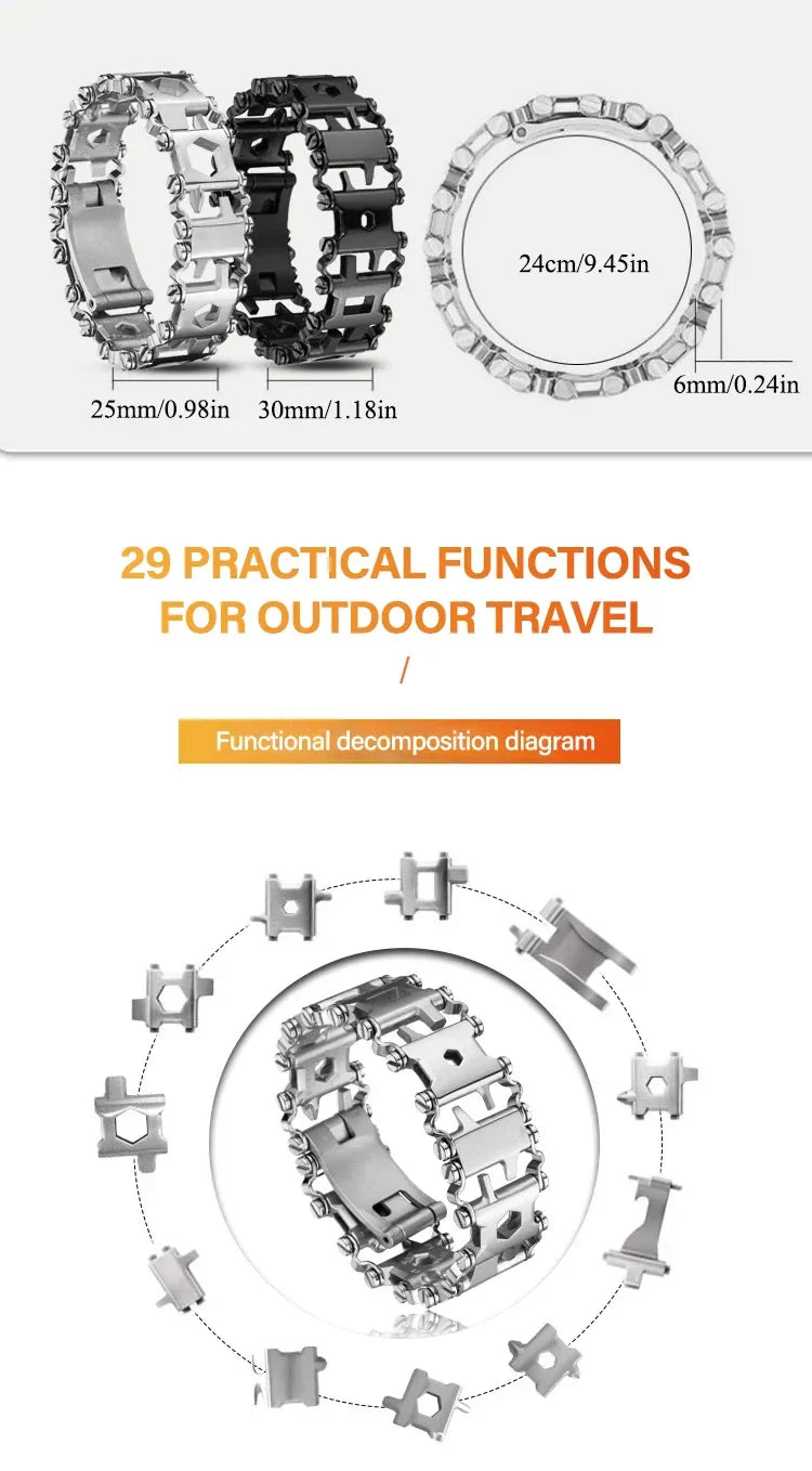 Multifunctional Bracelet Stainless Steel Men's Outdoor Tool Bracelet 29 in 1 Bracelet European and American Couple Watch Strap