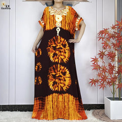 Abaya African Women Dashiki 100% Cotton Floral Casual Dress