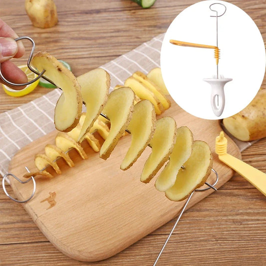 1Set Stainless Steel Twisted Potato Spiral Slice Plastic Rotate Potato Slicer Cutter