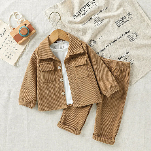 Baby Clothing Solid Set 2025 Autumn Winter New Baby Boy's Long Sleeve Suit Shirt Coat+Pant Cool 3-24M Two-piece ClothesSet