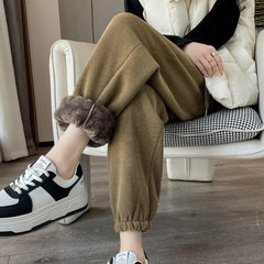 Winter Warm Lamb Fleece Women Pants Fashion High Waist Thick Loose Harem Pants