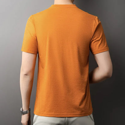 Korean Men's Casual and Fashionable Small V-neck Solid Color Short Sleeved T-shirt Comfortable Summer Versatile Top