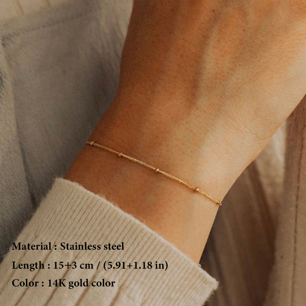 SUNIBI Stainless Steel Chain Necklace for Women Gold Color Thin Choker Bead Chain Necklace Jewelry Wholesale Dropshipping