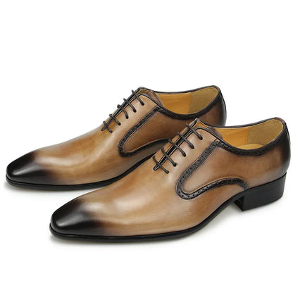 Fashion Elegant Formal Business Dress Shoe for Men Handmade Genuine Leather Oxford Suit Footwear Wedding Party Black Khaki Color