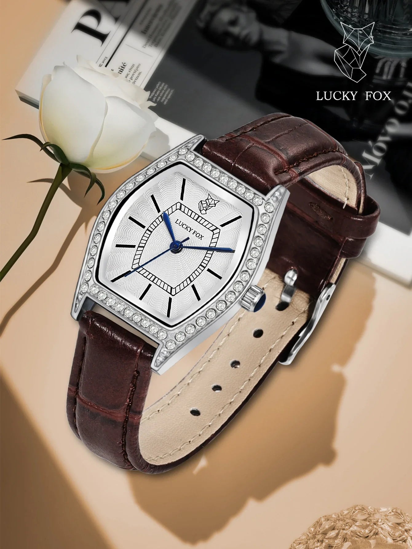 LUCKY FOX Retro ladies quartz watch barrel-shaped diamond luxury ladies wristwatch fashion watch as a gift