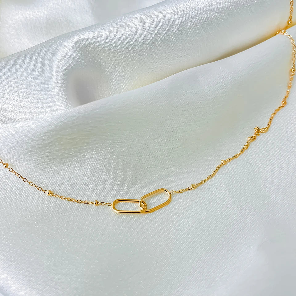 eManco Hot Fashion Stainless Steel Link Infinity Necklace Geometric Double Paperclip Pendant Women's Simple Jewelry Wholesale