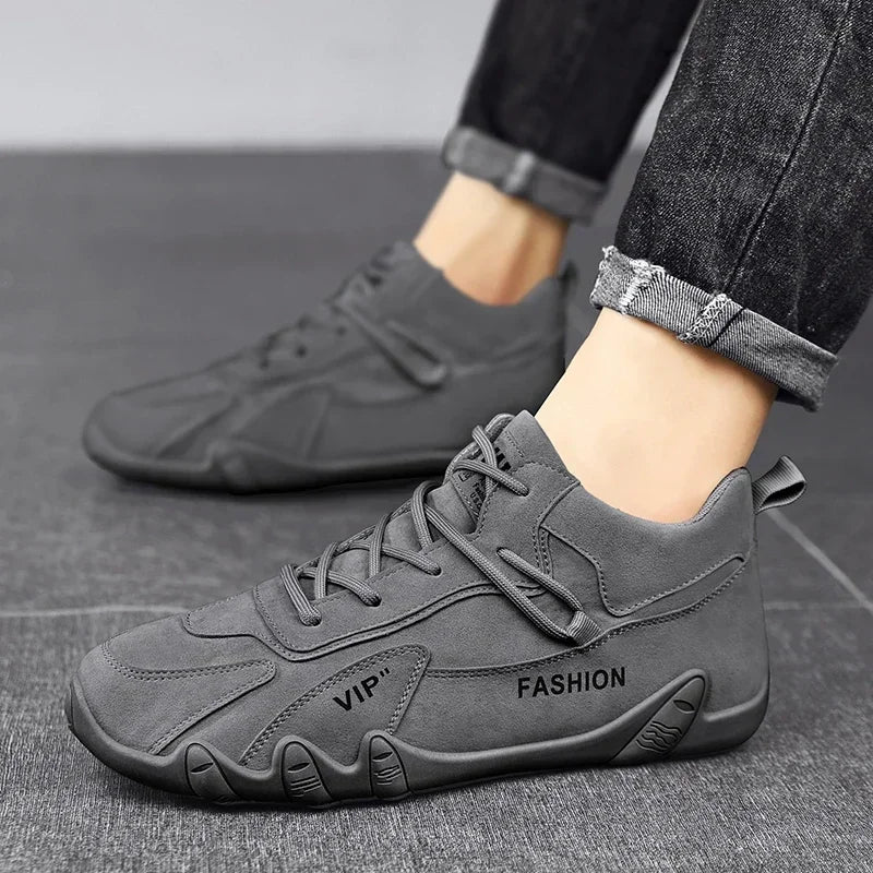 Waterproof Sneakers Lace Up Leather Casual Sneakers for Men Casual Motorcycle Shoes Waterproof Leather Ankle Boots for Men