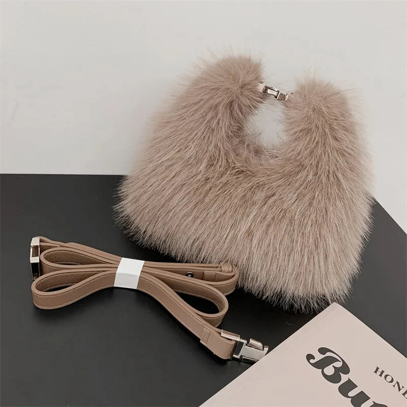 Ladies Shoulder Bags Soft Plush Female Evening Clutch Purse Handbags