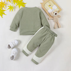 Autumn and winter baby boy cute fashion sports style A-line embroidery design long sleeved round neck top and pants set