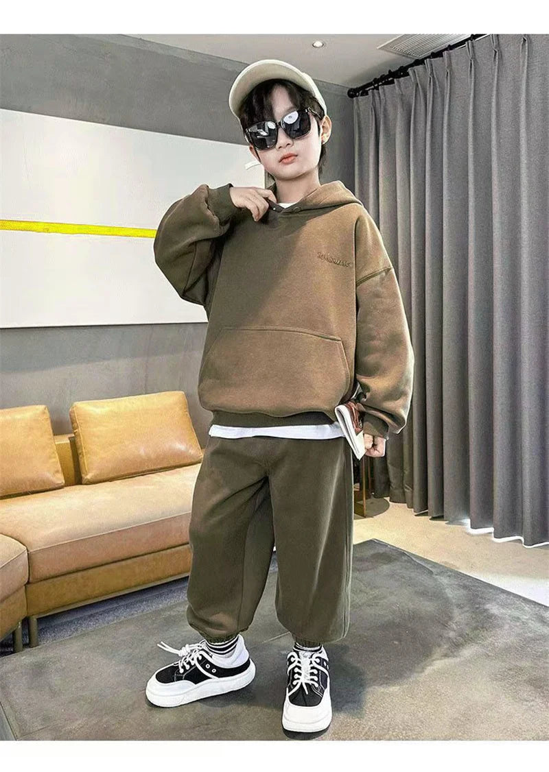 Autumn Boys Tracksuit Sets Teen Cotton Hooded Alphabet Workout Sweatshirt+Sweatpant 2Pcs Suits Spring Kids Sport Casual Outfits