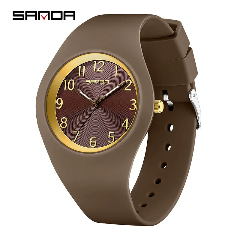 SANDA 6186 Simple Luxury Student Quartz Watch Clock Gift Outdoor Light Silicone Strap Wristwatch for Boy and Girl