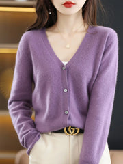 Women's Sweater Spring Autumn Cardigans V-neck Single Breasted Short Slim