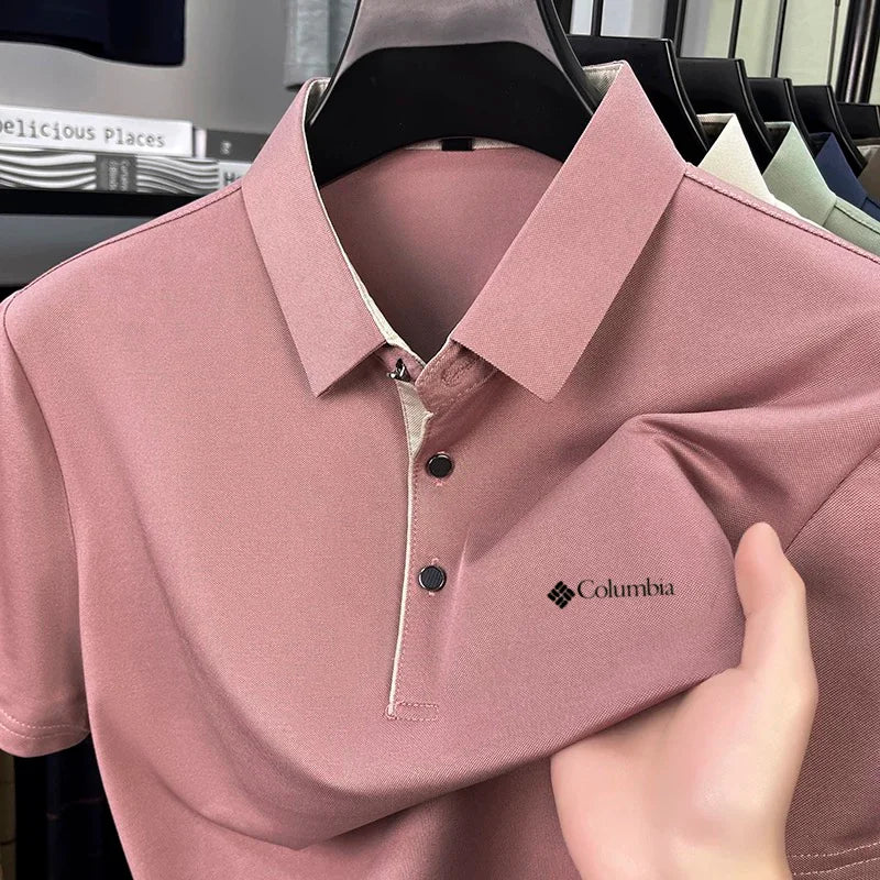 High end brand men's letter printed short sleeved polo shirt cool breathable casual business 2025 summer new style lapel T-shirt