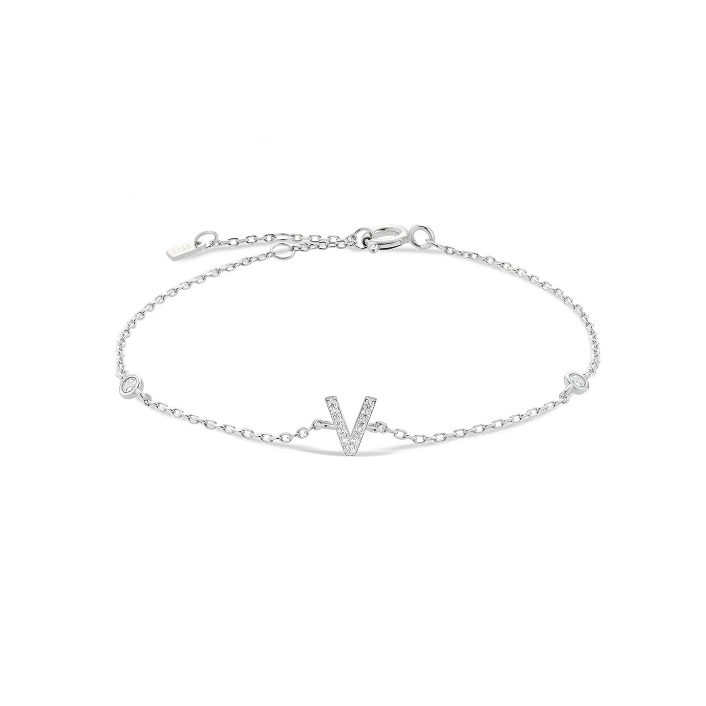 VEWANT 925 Sterling Silver Monogram Letter A - Z Initial Charm Chain Bracelet Luxury Wedding CrystalFine Jewelry