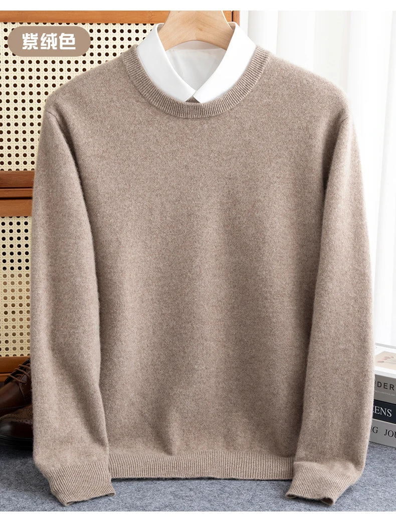 Pure Wool Sweater Men's Autumn Winter O-Neck Pullovers Business Casual