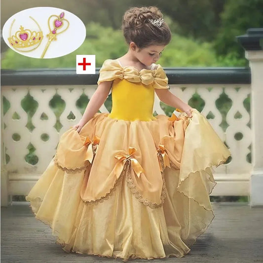 Halloween Kids Princess Cosplay Dress Sequin Long Sleeve Girls Birthday Party Frock