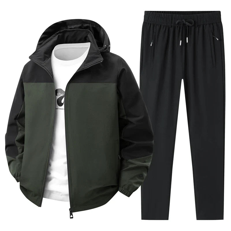 Men Spring Autumn Sport Set Comfortable Breathable Detachable Hooded Jacket Pant Set Training Morning Fitness Running Sport Suit
