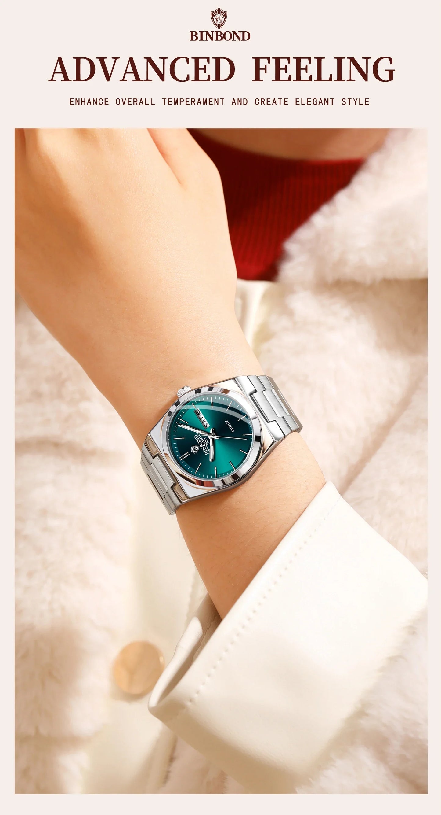 BINBOND 103 Business Women's Quartz Watch Waterproof Double Calendar Night Light Non Mechanical Ultra Thin Women's Quartz Watch
