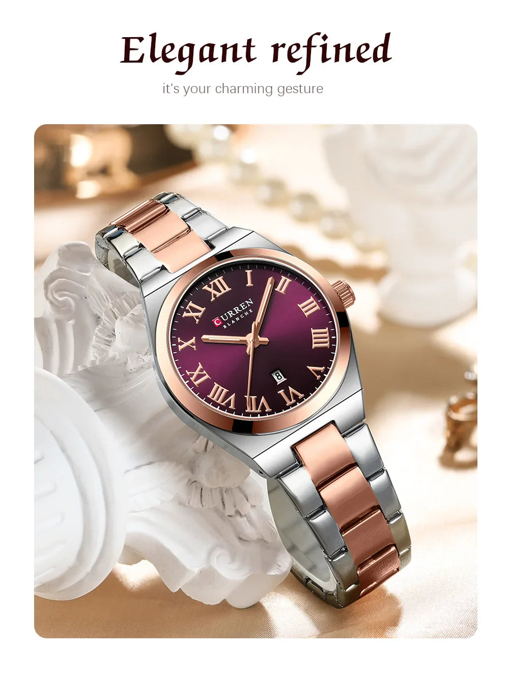 CURREN Luxury Women Watches Fashion Casual FemaleLadies Stainless Steel Quartz Wristwatches Life Waterproof Girlfriend Gift