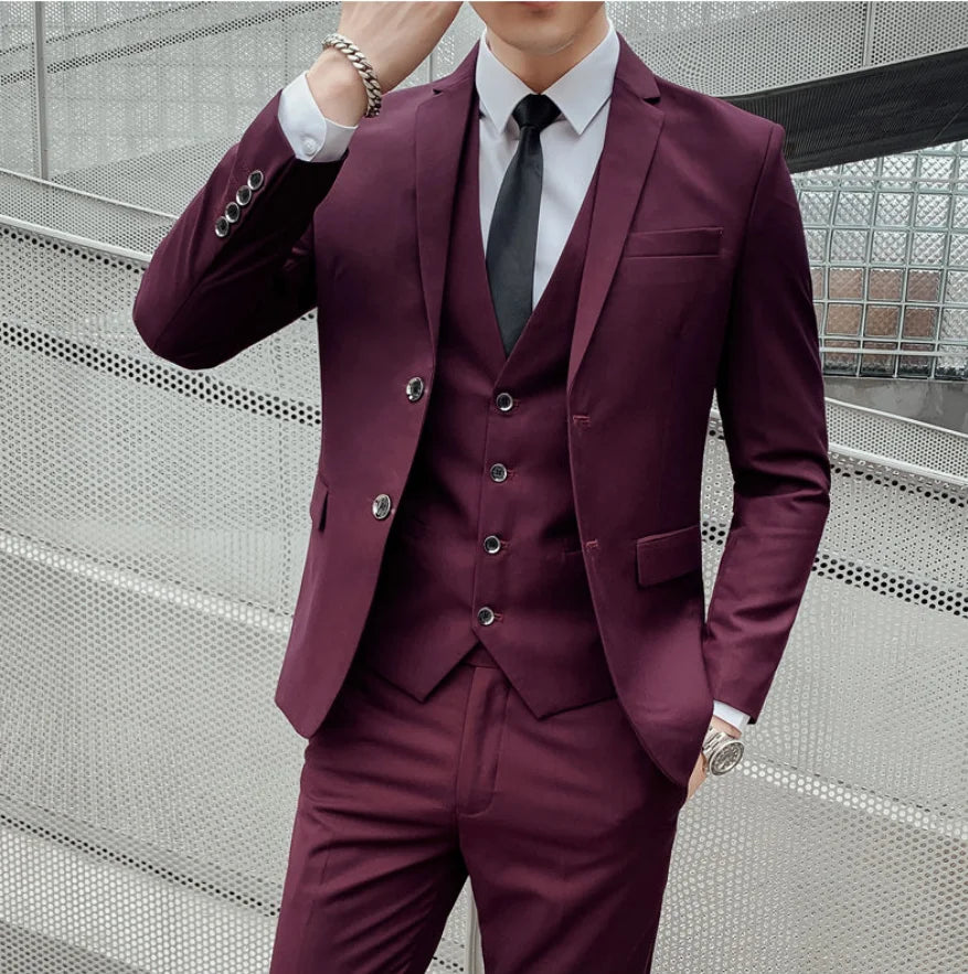 Men's Business Casual (suit + Vest + Trousers) Solid Color Fashion Handsome Slim Bridegroom Bridegroom Wedding 3/2 Piece Set