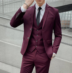 Men's Business Casual (suit + Vest + Trousers) Solid Color Fashion Handsome