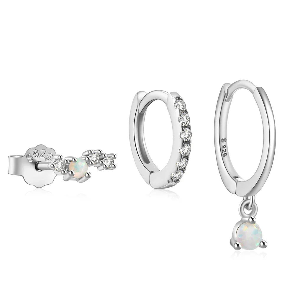 ROXI 925 Sterling Silver 3PCS DIY Hoop Earring With Piercing Stud Earring Set Women Men Party Wedding Jewelry Set pendientes 925