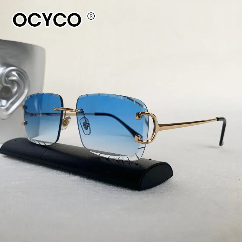 OCYCO Rimless Square Sunglasses Men Cupronickel Fashion Punk Gradient Sun Glasses Vintage Trendy Small Frame Eyewear UV400