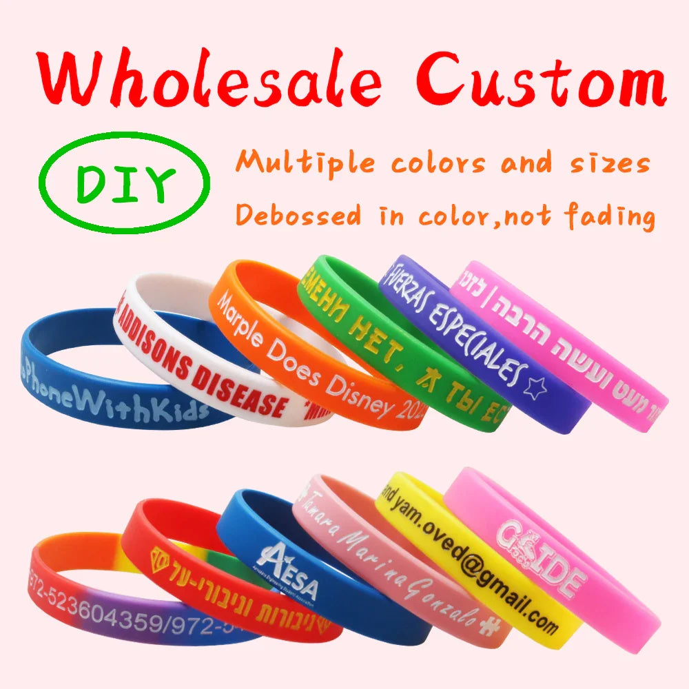 1 Lot Wholesale Custom Silicone Bracelet Custom Silicone Wristband Personalized Bangles Band for All Even Waterproof Not Fading