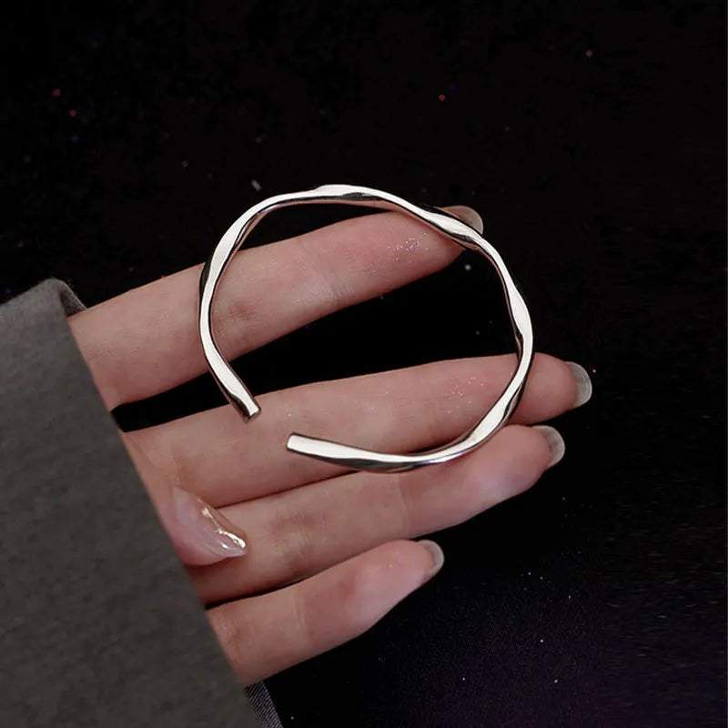 925 Sterling Silver Bangle Bracelet 2 Balls Geometric Polished Punk Stackable For Woman Girl Jewelry Gift Dropship Wholesale
