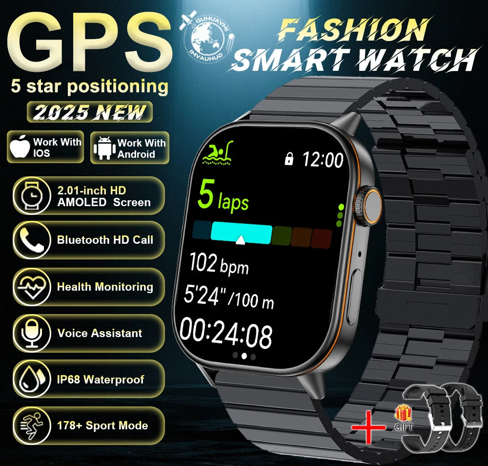 2025 Military GPS Smart Watch Men Flashlight Compass Waterproof Outdoor Sports Tracker Bluetooth Call Smartwatch For Android IOS