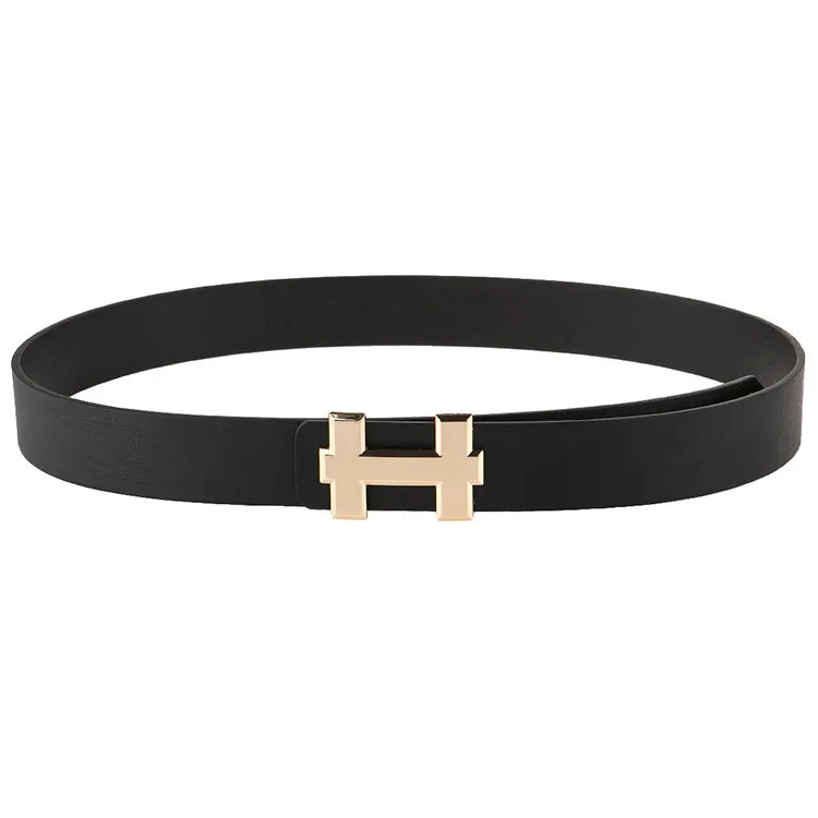 Men's and Women's Casual Fashion Belt  Korean Version Gold Buckle Belt Trendy I-shaped Buckle Belt