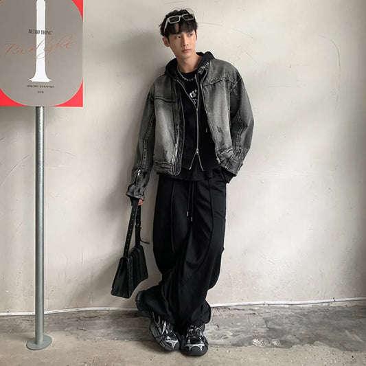 Washed Denim Jacket Men Women American Vintage Cropped Cowboy Coat