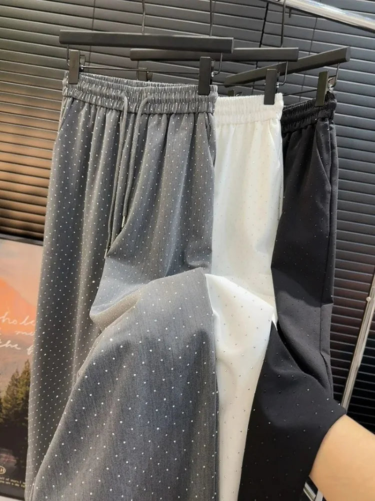 Spring Summer Women Pants High End Beading Loose Straight Trousers