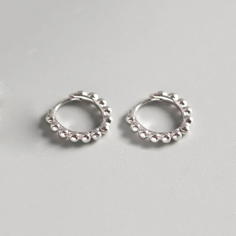 WANTME 925 Sterling Silver Simple Fashion Glossy Beads Gold Huggies Hoop Earrings for Women Gothic Piercing Jewelry Accessories