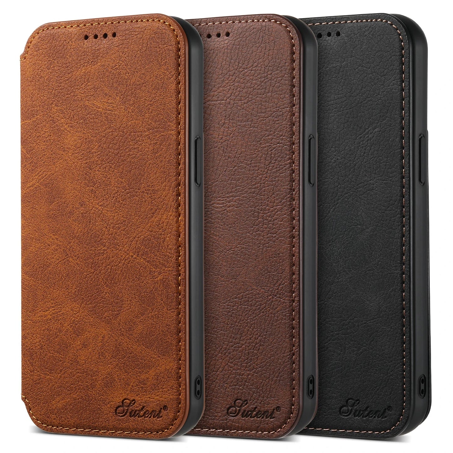 SUTENI Compatible Wireless Charging Leather Phone Case For iPhone 12 13 14 15 16 Plus 17 Pro Max Flip Cover Wallet Card Holder