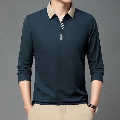 New Men's Business Casual Long Sleeved Shirt Solid Color Polo Shirt Fashionable Breathable Comfortable Versatile Top