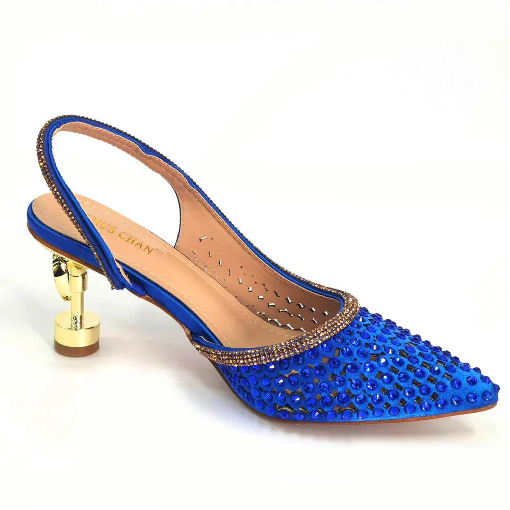 Italian Hollow Design Women Shoes Matching Bag in Blue Color Mature African Ladies Comfortable Heels Sandals for Party