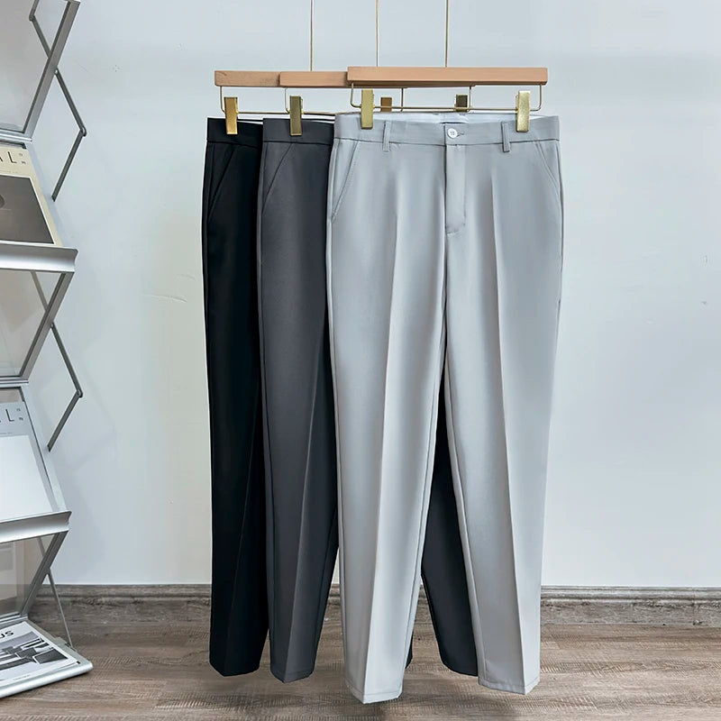 Men's Pants Classic Solid Color Draped Casual Business Suit Pants Male