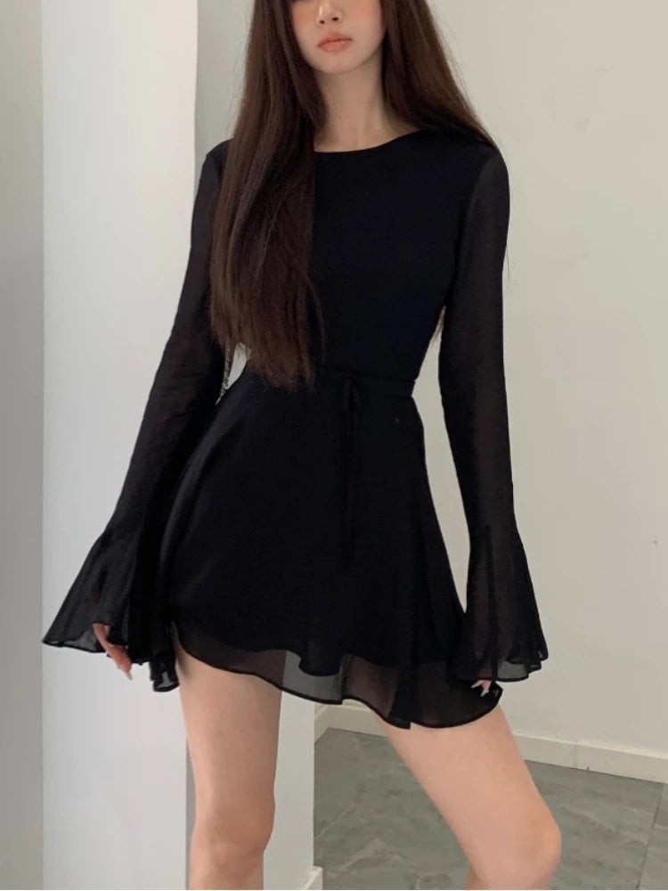 Evening Dresses: Bodycon Black Y2k Mini Dress Women Elegant Slim Even Party Dress