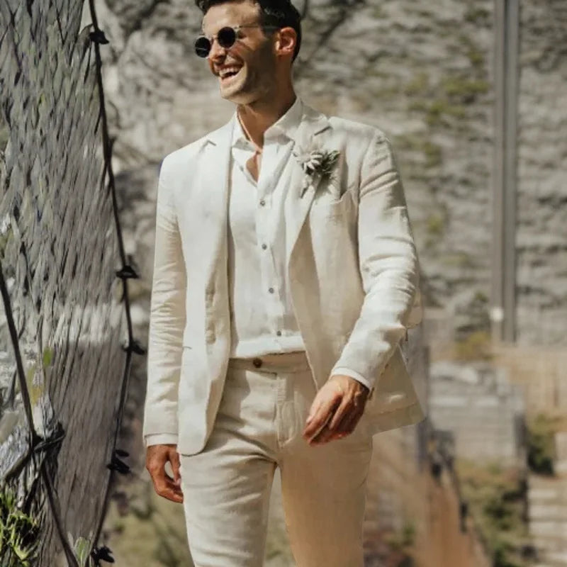 Tuxedo for Mens: Linen Wedding Suits for Men Garden Summer Tuxedo Notch Lapel