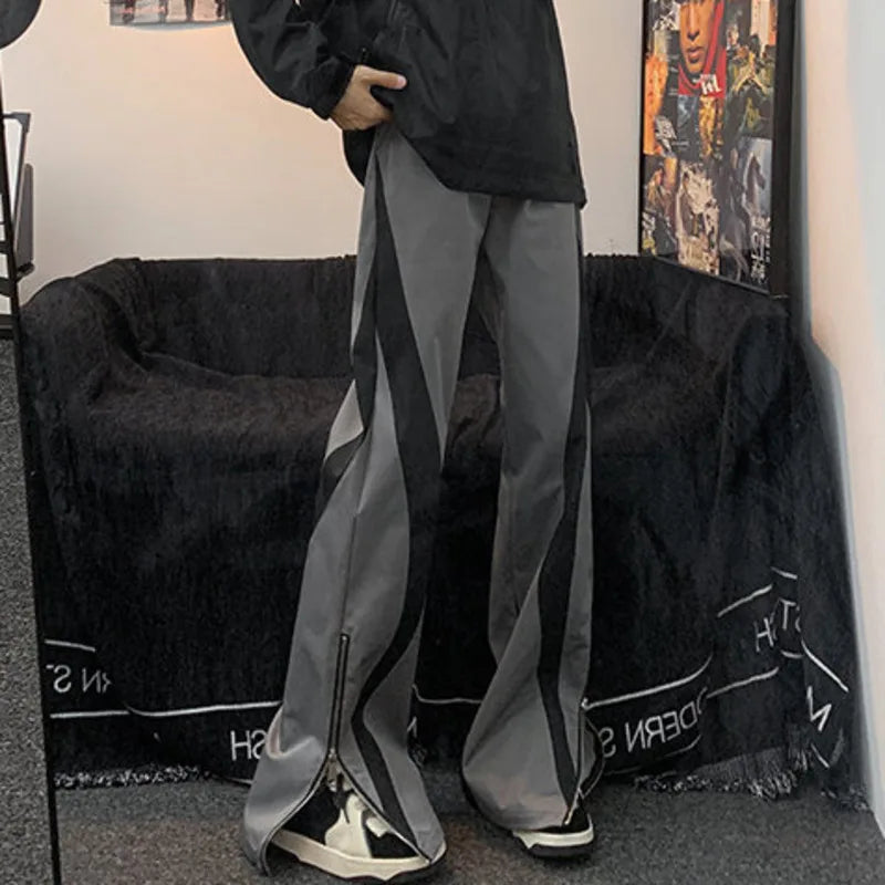 Men's Suit Pants Spliced Side Zippers Boot-cut Bottom Straight Leg Contrast Color
