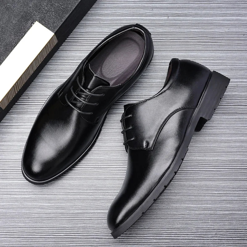 High Quality Formal Leather Men Dress Shoes Breathable Mens Casual Shoes Italian Luxury Brand Lace-Up Non-slip Men Driving Shoes